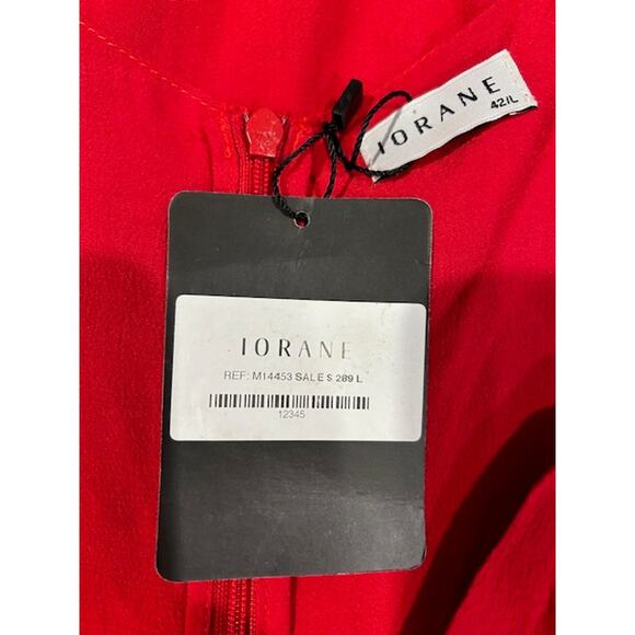 lORANE NWT Red Viscose Dress Brazil Romantic Feminine Midi Faux Wrap Party LARGE - Picture 4 of 15